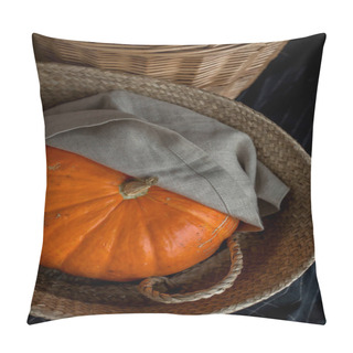 Personality  Pumpkin In A Wicker Basket Under A Linen Napkin Pillow Covers