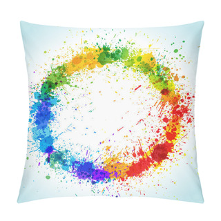 Personality  Color Paint Splashes Round Background. Gradient Vector Frame. Pillow Covers