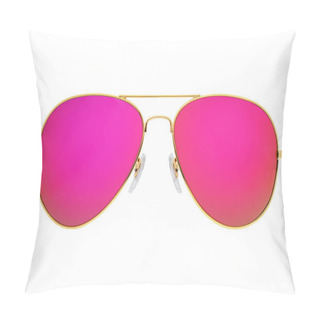 Personality  Pink Mirror Aviator Sunglasses With Golden Frame Isolated On White Background Pillow Covers