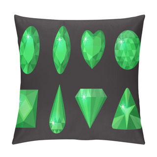 Personality  Green Gems Set. Jewelry, Crystals Collection Isolated On Black Background. Emerald, Diamonds Of Different Shapes, Cut. Colorful  Gemstones. Realistic, Cartoon Style. Vector Illustration, Clip Art Pillow Covers