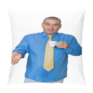 Personality  Man In Blue Shirt Drinking Coffee Pillow Covers