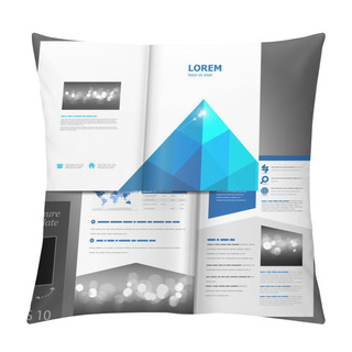Personality  Brochure Template Design With Blue Pyramid Pillow Covers