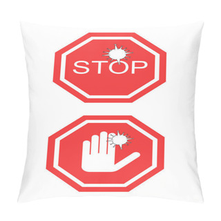 Personality  Coronavirus Red No Signs With Stop Word And Hand Isolated On White Pillow Covers