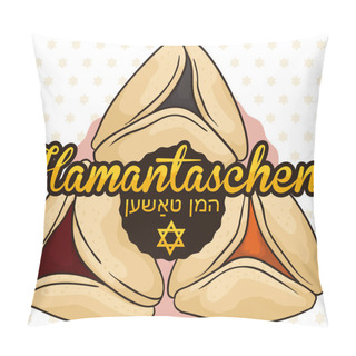 Personality  Hamanstachen Cookies With Different Flavors Ready For Purim Celebration, Vector Illustration Pillow Covers
