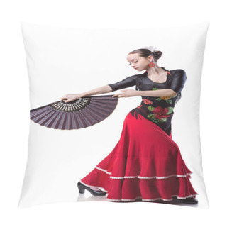 Personality  Young Woman Dancing Flameno Isolated On White Pillow Covers