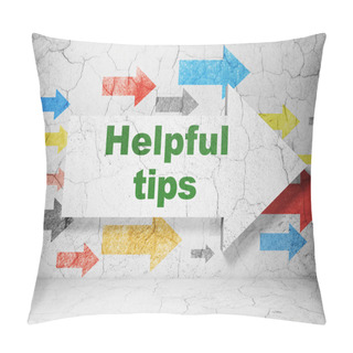 Personality  Education Concept: Arrow With Helpful Tips On Grunge Wall Background Pillow Covers