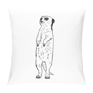 Personality  Hand Drawn Meerkat. Vector Black White Sketch. Pillow Covers