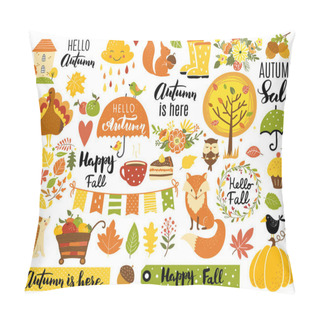 Personality  Autumn Set, Hand Drawn Elements- Calligraphy, Fall Leaves, Forest Animals, Wreaths, And Other. Perfect For Web, Card, Poster, Cover, Tag, Invitation, Sticker Kit. Vector Illustration Pillow Covers