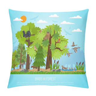 Personality  Poster Of Birds In Forest Pillow Covers