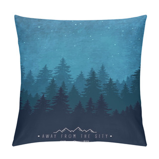 Personality  Silhouette Of Forest At Night Sky. Woodland Scenery Pillow Covers