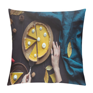 Personality  Female Hands Taking Piece Of Pie Pillow Covers