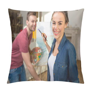 Personality  Young Couple Painting Together Pillow Covers