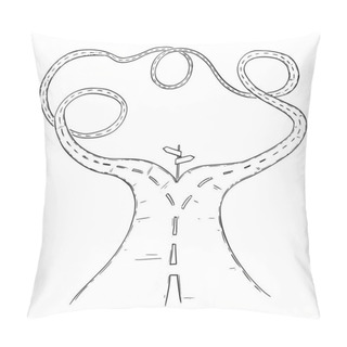 Personality  Vector Conceptual Business Illustration Or Drawing Of Crossroad Or Fork In The Road, Both Ways Are Connected, No Options To Choose From Pillow Covers