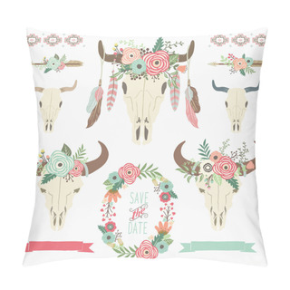 Personality  Tribal Bison Skull Floral Wreath Pillow Covers