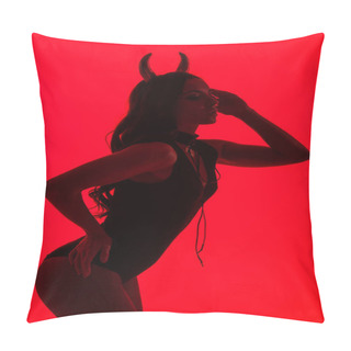 Personality  Silhouette Of Sensual Woman In Devil Costume, Isolated On Red Pillow Covers