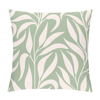 Personality  Cream White Trailing Foliage On Sage Green Seamless Vector Pattern, Great For Textile, Wallpaper, Scrapbook, Packaging. Vector Illustration Pillow Covers