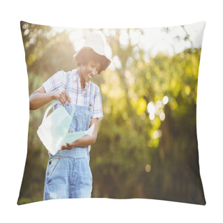 Personality  Smiling Woman Watering Plants Pillow Covers