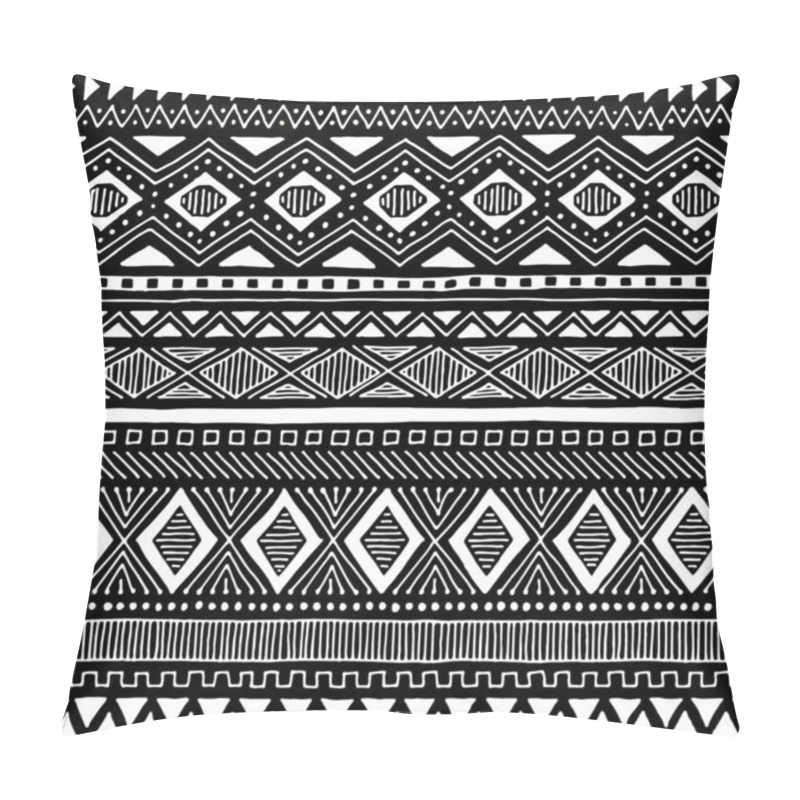 Personality  Seamless Ethnic Pattern. Handmade. Horizontal Stripes. Black And Pillow Covers