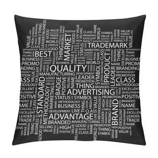 Personality  QUALITY. Word Collage On Black Background Pillow Covers