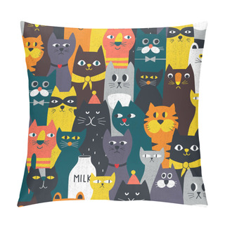 Personality  Amazing Cats Seamless Pattern. Endless Colorful Background With Crowd Of Domestic And Wild Animals. Pillow Covers