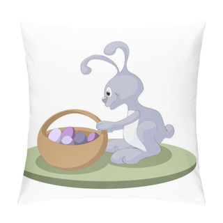 Personality  Easter Bunny Rabbit With Easter Basket Full Of Decorated Easter Eggs Pillow Covers