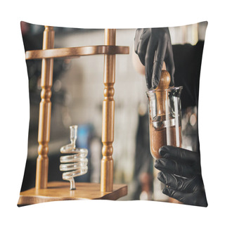 Personality  Partial View Of Barista Preparing Espresso And Pressing Coffee With Tamper In Cold Brew Coffee Maker Pillow Covers