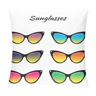 Personality  Sunglasses With Colored Glasses On A White Background Pillow Covers