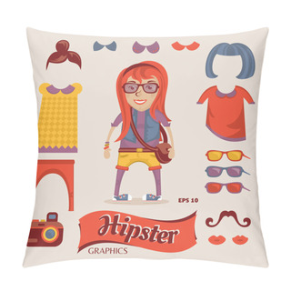 Personality  Hipster Pretty Girl With Hipster Accessories Pillow Covers