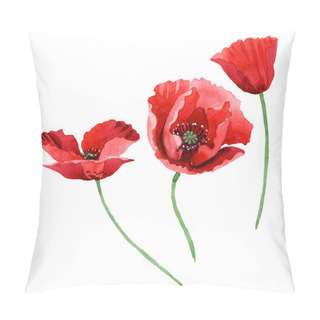 Personality  Red Poppies Isolated On White. Watercolor Background Illustration Set. Pillow Covers