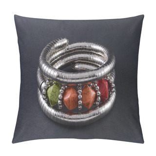 Personality  Iron Bracelet With Colored Stones Isolated On Black Pillow Covers