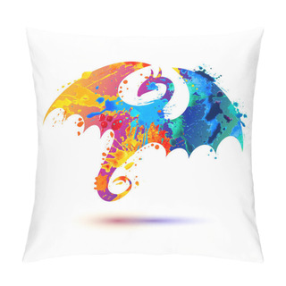 Personality  Dragon Silhouette Vector Splash Paint Icon On White Background Pillow Covers