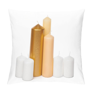 Personality  Different Sized Candles On A White Background  Pillow Covers