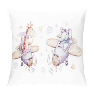 Personality  Watercolor Purple Illustration Of A Cute And Fancy Sky Scene Complete With Airplanes And Balloons, Clouds. Baby Boy And Girl Pattern. Baby Shower, Nursery Design. Pillow Covers