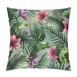 Personality  Watercolor Seamless Pattern Of Tropical Green Leaves, Flowers, P Pillow Covers