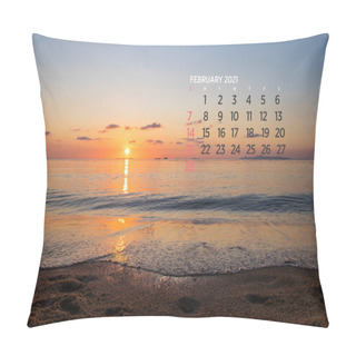 Personality  Calendar February 2021. Sea, Ocean, Beach, Tropical, Nature Theme. A2. 60 X 40 Cm. 15.75 X 23.62 Inches Pillow Covers
