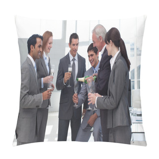 Personality  Senior Businessman Serving Champagne To His Successful Team Pillow Covers