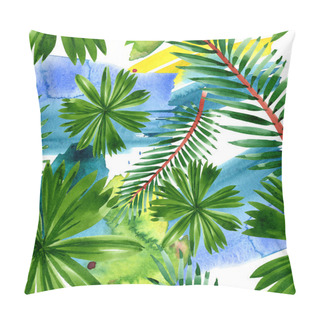 Personality Palm Beach Tree Leaves Jungle Botanical. Watercolor Background Illustration Set. Seamless Background Pattern. Pillow Covers