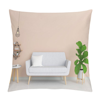 Personality  Gray Sofa And Green Plant In Brown Living Room, 3D Rendering Pillow Covers