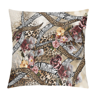 Personality  Flowers Mix Leopard And Zebra Skin Pattern Background Pillow Covers