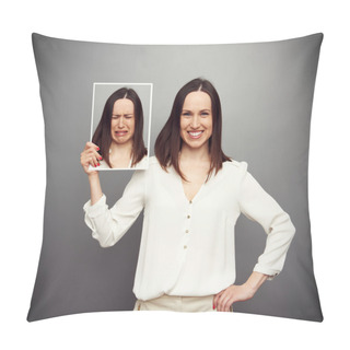 Personality  Happy Woman Holding Her Sad Picture Pillow Covers