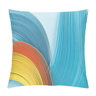 Personality  Top View Of Multicolored Bright Abstract Lines On Blue Background Pillow Covers