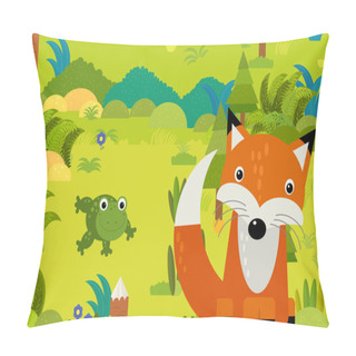 Personality  Cartoon Scene With Different European Animals In The Forest Illustration For Children Pillow Covers