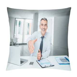 Personality  Businessman Giving An Handshake Pillow Covers