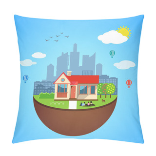 Personality  Urban Home Earth Concept. Vector Illustration Pillow Covers