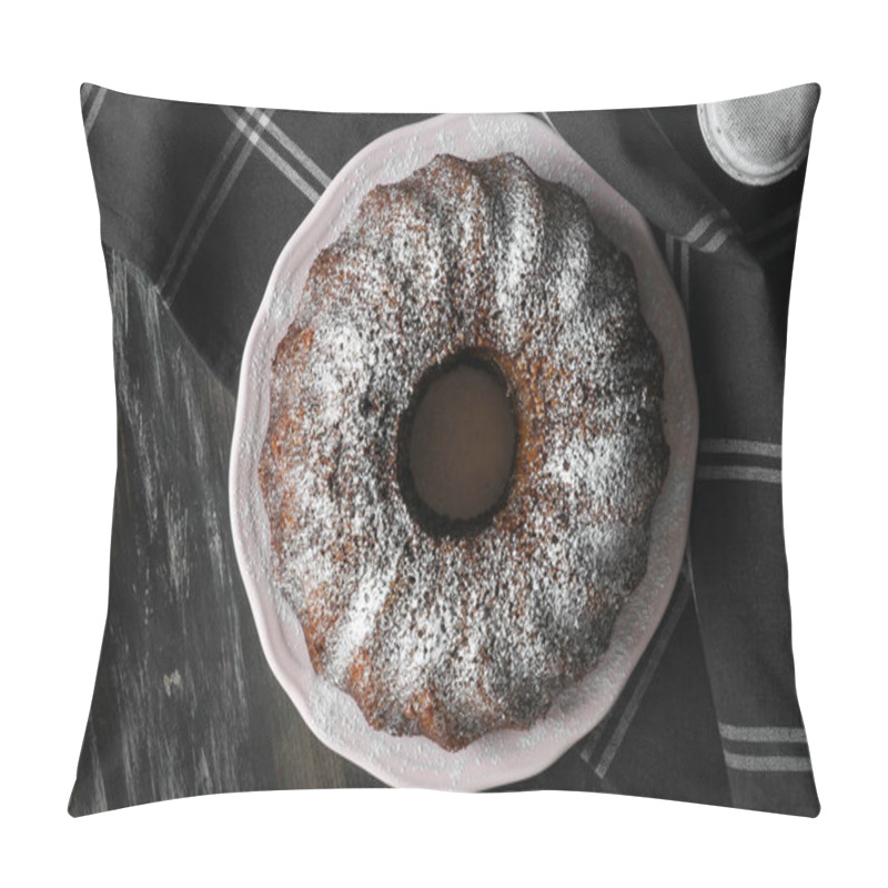 Personality  Traditional Homemade Chocolate Marble Cake - Gugelhupf - Gray Background Pillow Covers
