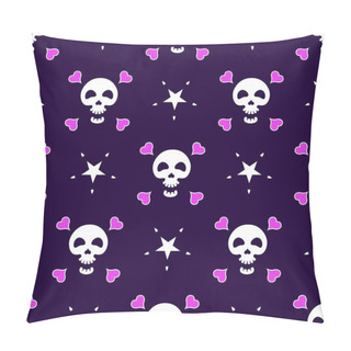 Personality  Skull With Hearts And Stars Seamless Pattern. Vector Seamless Texture. Pillow Covers