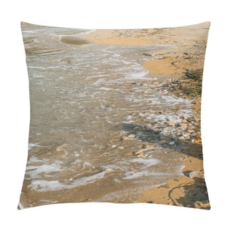Personality  Shadows On Sandy Beach With Stones Near Sea  Pillow Covers