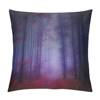 Personality  Magical Foggy Forest, Autumn Foliage, Leafs,fog,tree Trunks, Gloomy Autumn Landscape. Eastern Europe.  Pillow Covers