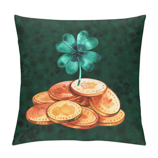 Personality  Bunch Of Gold Coins. Watercolor Illustration. The Way Of Luck. Pillow Covers