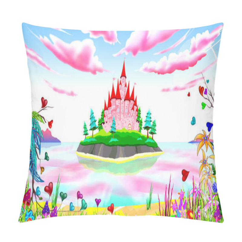 Personality  Pink princess castle fairytale landscape pillow covers